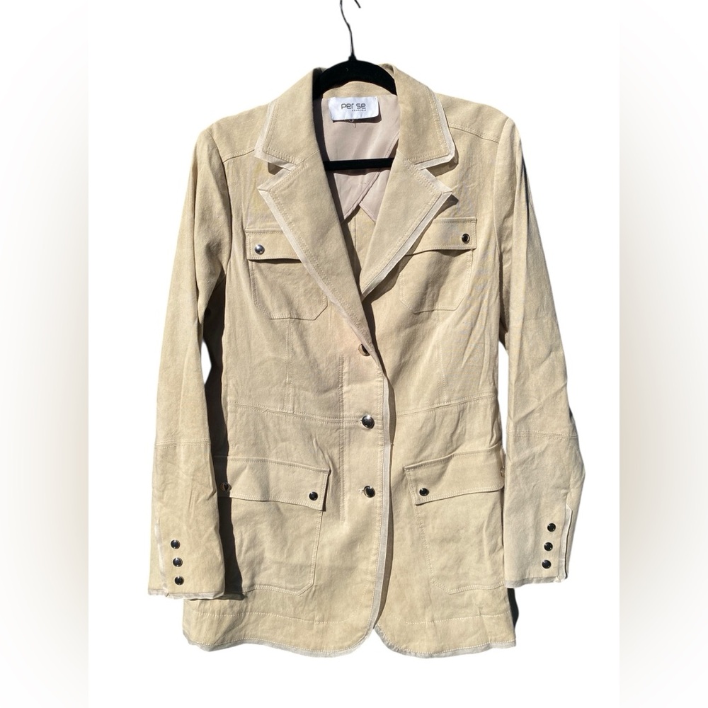 NEW LINEN MILITARY STYLE JACKET BlAZER STUNNING HARDWARE SILHOUETTE. PER SE L
